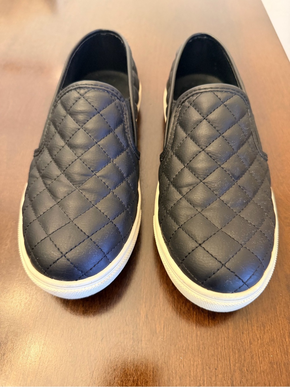 Steve Madden Quilted Slip-On Moccasins - Black with White Sole